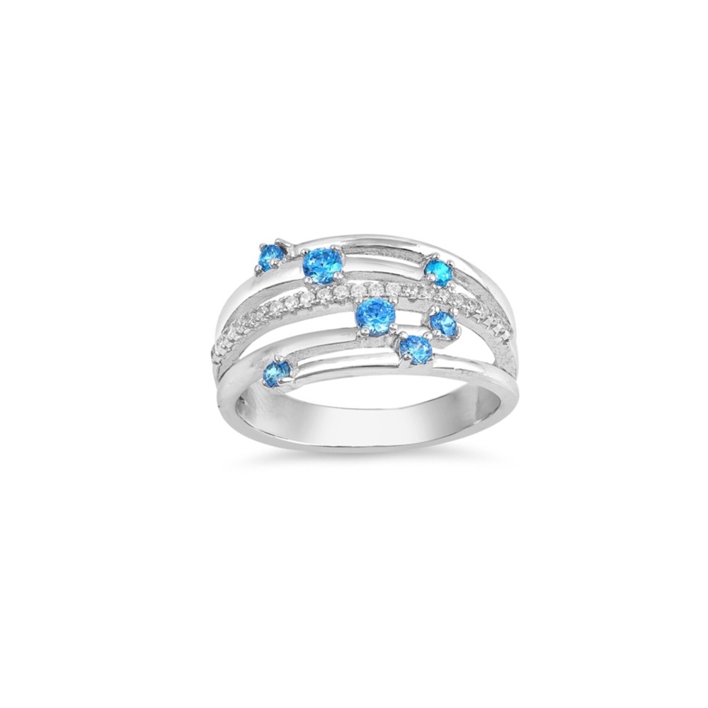 Blue Topaz Clear CZ Stackable Sterling Silver Ring - Picture 2 of 3